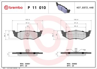 Bremžu uzliku kompl., Disku bremzes BREMBO P 11 010