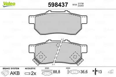 Комплект тормозных колодок, дисковый тормоз VALEO 598437