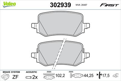Bremžu uzliku kompl., Disku bremzes VALEO 302939