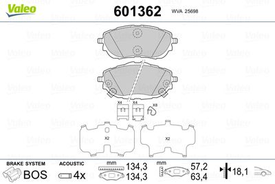 Bremžu uzliku kompl., Disku bremzes VALEO 601362