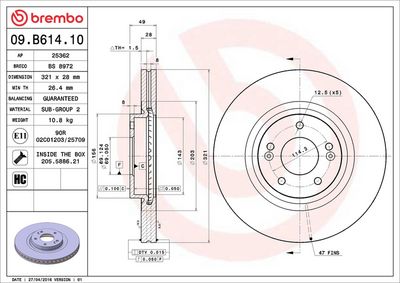 Тормозной диск BREMBO 09.B614.10