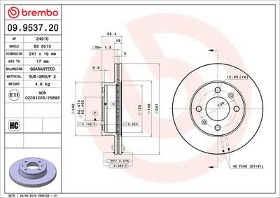 Тормозной диск BREMBO 09.9537.20