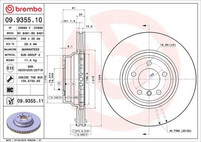 Тормозной диск BREMBO 09.9355.11