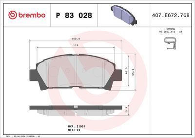 Комплект тормозных колодок, дисковый тормоз BREMBO P 83 028