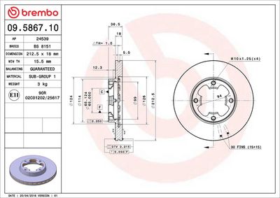Bremžu diski BREMBO 09.5867.10