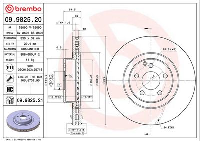 Тормозной диск BREMBO 09.9825.21
