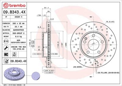 Тормозной диск BREMBO 09.B343.4X