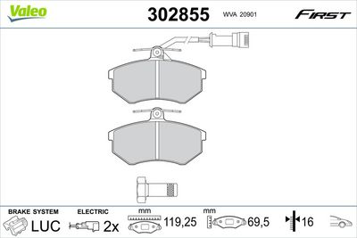 Комплект тормозных колодок, дисковый тормоз VALEO 302855
