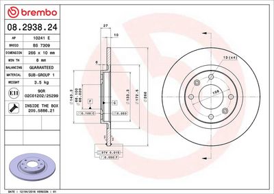 Тормозной диск BREMBO 08.2938.24