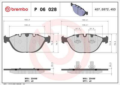 Bremžu uzliku kompl., Disku bremzes BREMBO P 06 028