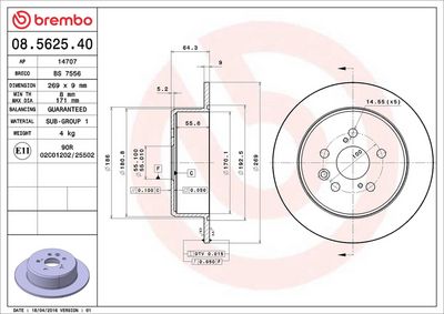 Тормозной диск BREMBO 08.5625.40