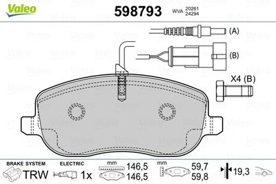 Комплект тормозных колодок, дисковый тормоз VALEO 598793