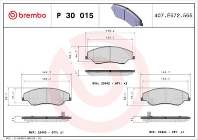 Bremžu uzliku kompl., Disku bremzes BREMBO P 30 015
