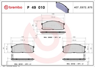 Комплект тормозных колодок, дисковый тормоз BREMBO P 49 010