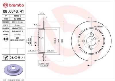 Тормозной диск BREMBO 08.C046.41