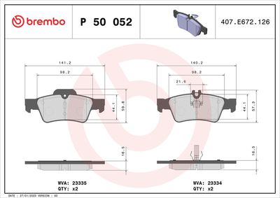 Bremžu uzliku kompl., Disku bremzes BREMBO P 50 052