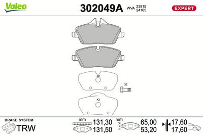 Комплект тормозных колодок, дисковый тормоз VALEO 302049A