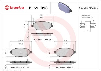 Bremžu uzliku kompl., Disku bremzes BREMBO P 59 093
