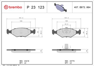 Bremžu uzliku kompl., Disku bremzes BREMBO P 23 123
