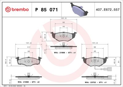 Bremžu uzliku kompl., Disku bremzes BREMBO P 85 071