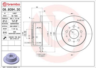 Тормозной диск BREMBO 08.8094.30