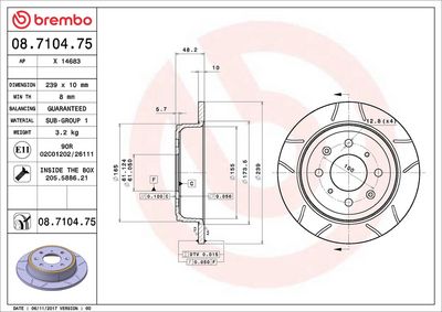 Тормозной диск BREMBO 08.7104.75
