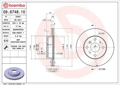Тормозной диск BREMBO 09.6748.10