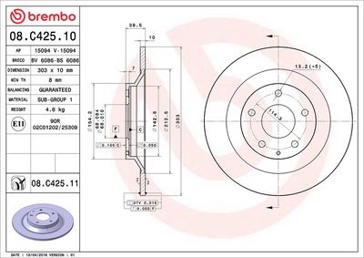Тормозной диск BREMBO 08.C425.11