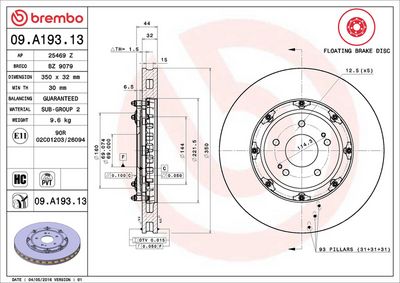 Тормозной диск BREMBO 09.A193.13