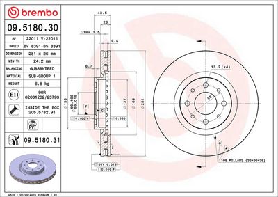 Тормозной диск BREMBO 09.5180.31