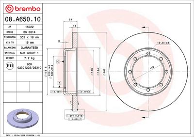 Тормозной диск BREMBO 08.A650.10