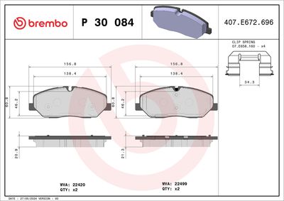 Bremžu uzliku kompl., Disku bremzes BREMBO P 30 084