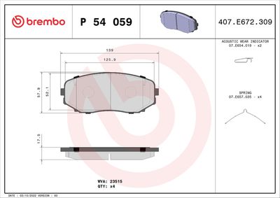 Bremžu uzliku kompl., Disku bremzes BREMBO P 54 059