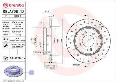 Тормозной диск BREMBO 08.A708.1X