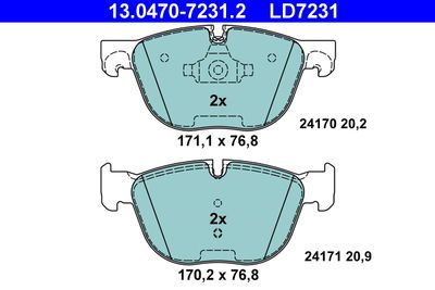 Комплект тормозных колодок, дисковый тормоз ATE 13.0470-7231.2