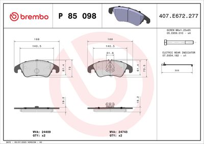Bremžu uzliku kompl., Disku bremzes BREMBO P 85 098