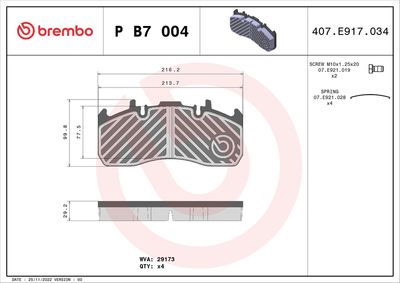 Bremžu uzliku kompl., Disku bremzes BREMBO P B7 004