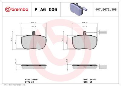 Bremžu uzliku kompl., Disku bremzes BREMBO P A6 006