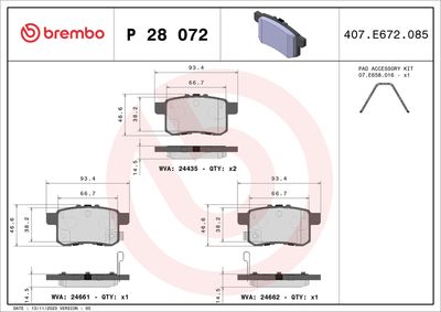 Комплект тормозных колодок, дисковый тормоз BREMBO P 28 072