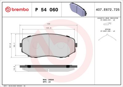 Bremžu uzliku kompl., Disku bremzes BREMBO P 54 060