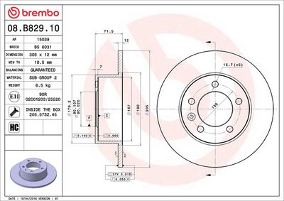 Тормозной диск BREMBO 08.B829.10