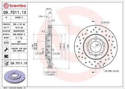 Тормозной диск BREMBO 09.7011.1X