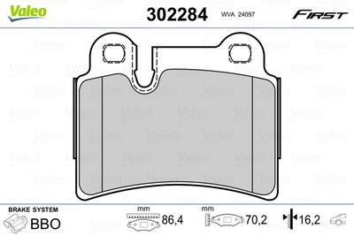 Bremžu uzliku kompl., Disku bremzes VALEO 302284