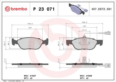 Комплект тормозных колодок, дисковый тормоз BREMBO P 23 071