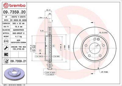 Тормозной диск BREMBO 09.7359.21