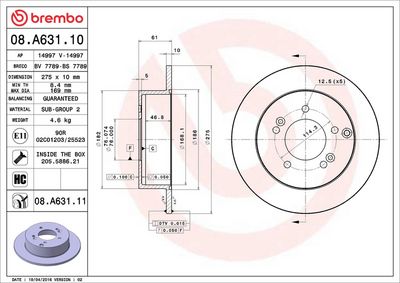 Тормозной диск BREMBO 08.A631.10