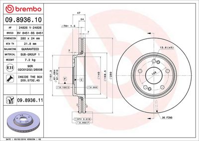Тормозной диск BREMBO 09.8936.11