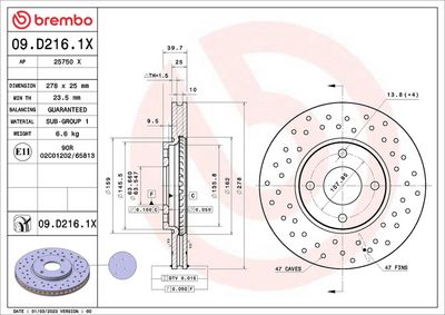 Тормозной диск BREMBO 09.D216.1X
