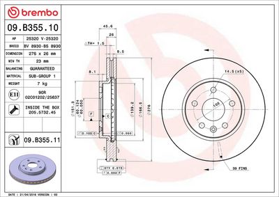Тормозной диск BREMBO 09.B355.11
