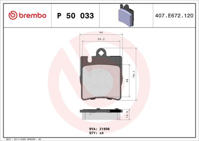 Bremžu uzliku kompl., Disku bremzes BREMBO P 50 033X